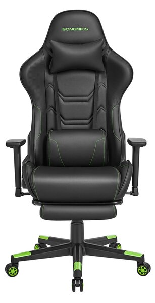 Scaun gaming, stil de curse, Songmics, Negru-Verde, 70.5 x 71.5 x (126.5-136.5)cm