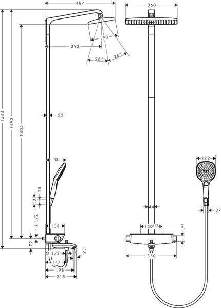 Hansgrohe Raindance set de duș perete cu termostat crom-alb 27113400