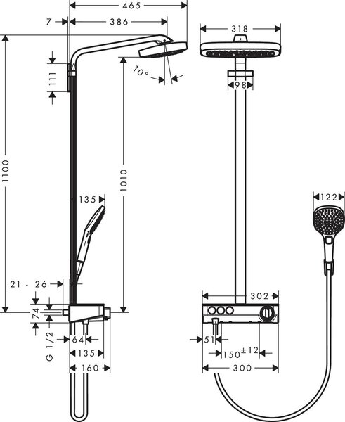 Hansgrohe Raindance set de duș perete cu termostat crom 27127000