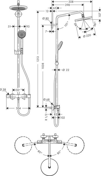 Hansgrohe Croma set de duș perete cu termostat crom 27185000