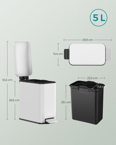 Cos de gunoi Songmics Alb 29x14.5x29.5 cm