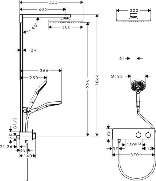 Hansgrohe Raindance set de duș perete cu termostat crom 27362000