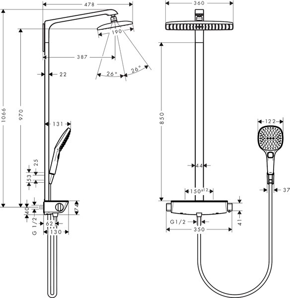 Hansgrohe Raindance set de duș perete cu termostat crom-alb 27286400
