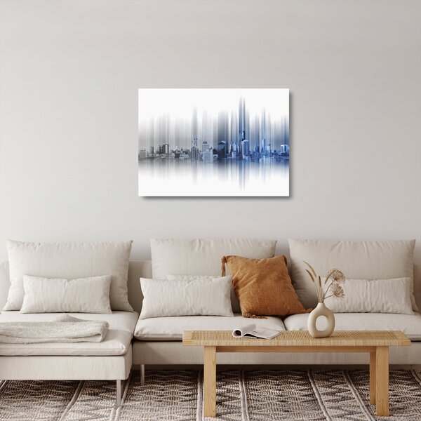 Tablou pe sticlă - Panorama orașului, albastru-gri (70x50 cm)