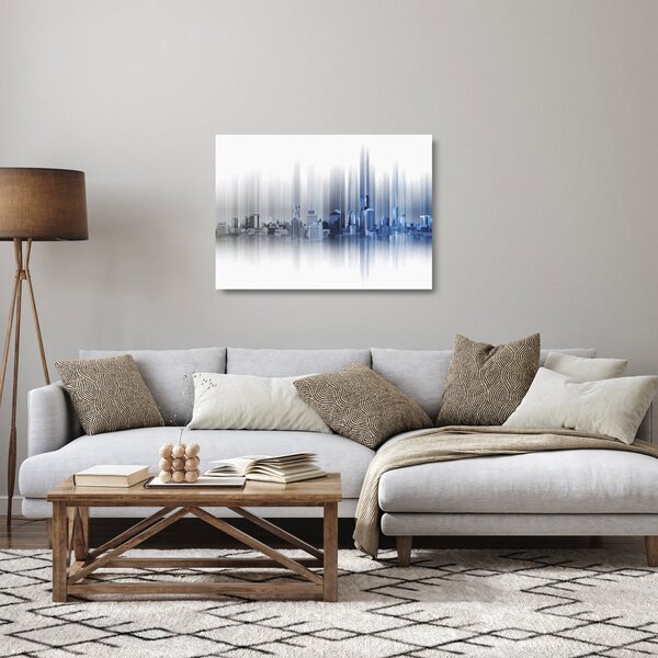 Tablou pe sticlă - Panorama orașului, albastru-gri (70x50 cm)