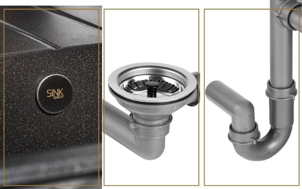 SINK Quality Chiuveta Quality Ferrum, chiuveta granit bucatarie 770x450x190 mm + sifon auriu, negru, SKQ-FER.C.1KDO.XG