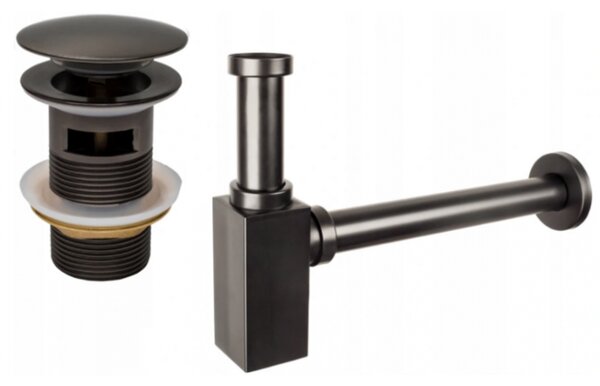Mexen semisulfon pentru lavoar pătrat cu dop click-clack, cu preaplin, grafit- 7992060-66