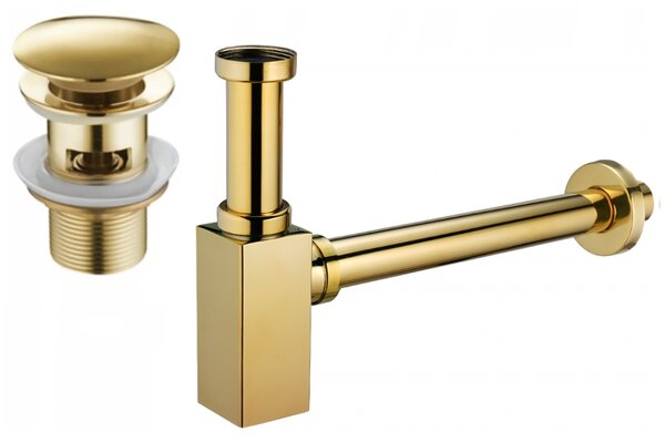 Mexen sifon parțial pentru lavoar pătrat cu dop-click, cu preaplin, auriu - 7992060-50