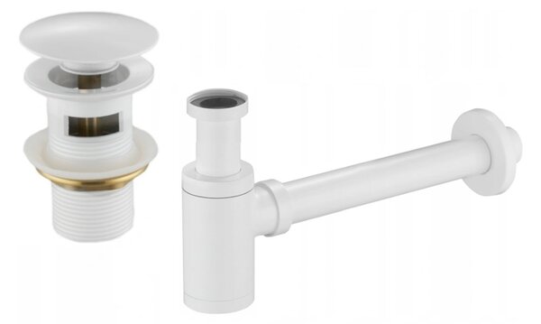 Mexen sifon parțial de lavoar rotund cu dop click-clack, cu preaplin, alb - 7992050-20