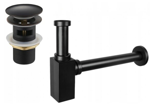 Mexen semisifon lavoar pătrat cu dop click-clack, cu preaplin, negru antic - 7992060-79
