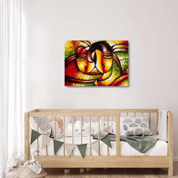 Tablou pe sticlă - Pictură în ulei, chipuri abstracte (70x50 cm)