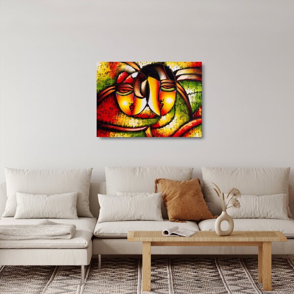 Tablou pe sticlă - Pictură în ulei, chipuri abstracte (70x50 cm)