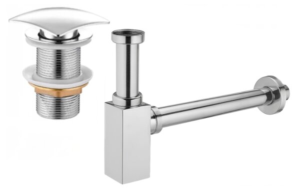 Mexen semisifon pătrat pentru chiuvetă cu dop clic-clac, fără preaplin, crom - 7991660-00