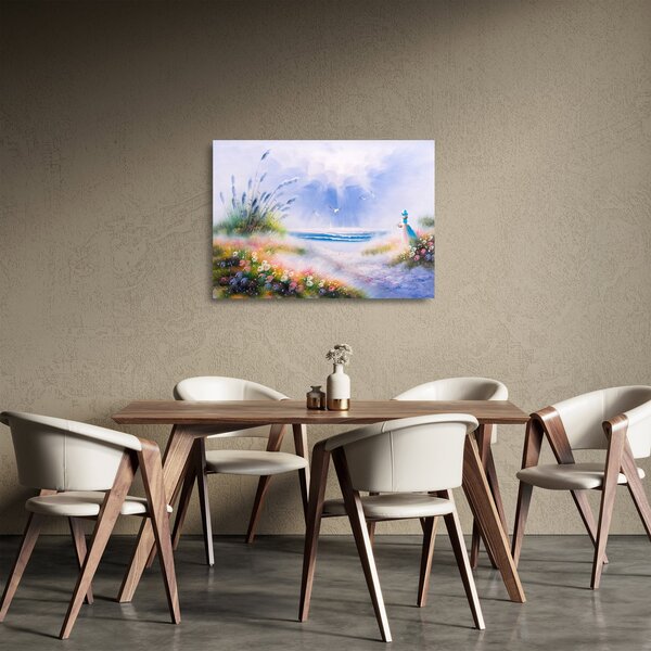 Tablou pe sticlă - Plaja romantică, pictură în ulei (70x50 cm)
