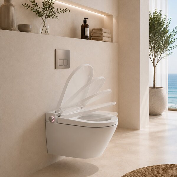 Mereo, WC Mereo cu bideu electronic integrat, FĂRĂ RAND, 592x380x430 cm, ceramic, cu scaune incluse, MER-VSD110S2
