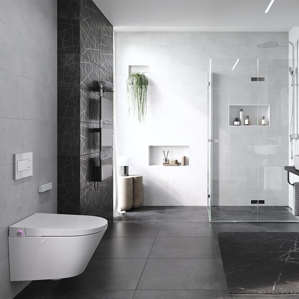 Mereo, WC Mereo cu bideu electronic integrat, FĂRĂ RAND, 592x380x430 cm, ceramic, cu scaune incluse, MER-VSD110S2