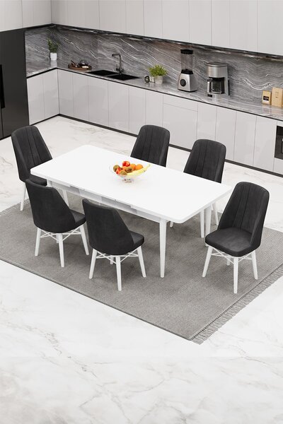 Babyface Madrid Set Masa Extensibila 80 x 130-170 cm si Scaune 6 Bucati Gri Antracit