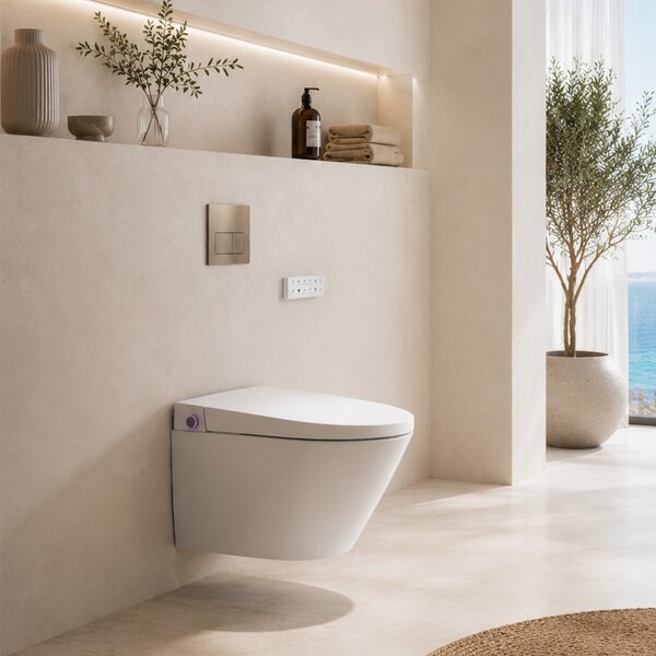 Mereo, WC Mereo cu bideu electronic integrat, FĂRĂ RAND, 592x380x430 cm, ceramic, cu scaune incluse, MER-VSD110S2