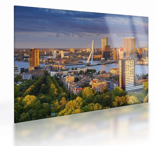 Tablou pe sticlă - Panorama Rotterdamului, Țările de Jos (70x50 cm)