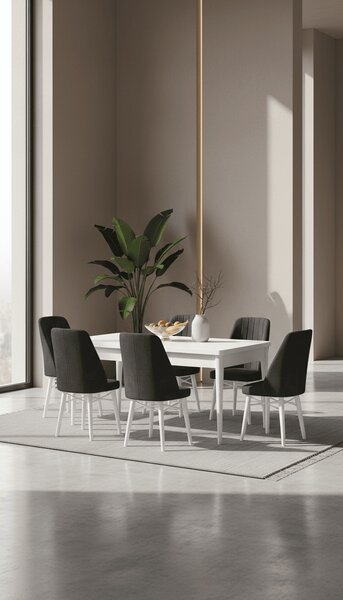 Babyface Madrid Set Masa Extensibila 80 x 130-170 cm si Scaune 6 Bucati Gri Antracit