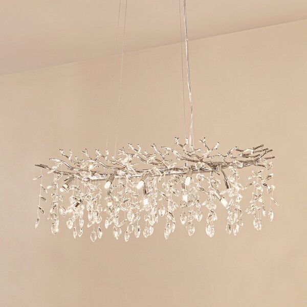 Lucande Lampă suspendată Bellora, 101 cm, oțel inoxidabil, cristal, reglabil, Metalic, Camera de zi / sufragerie, Cristal, Modern