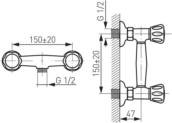 Ferro Standard baterie de duș perete crom BST77