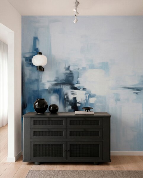 Tapet Imitare de pictură abstractă cu textură peisagistică, cu pensule albastre și albe, stil modern, Fototapet Abstract, w09422 : Uwalls.ro