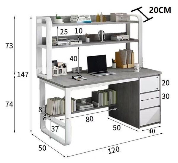 Birou cu Biblioteca Pako World, model Soco, 120x144x50 cm, Natural/Alb