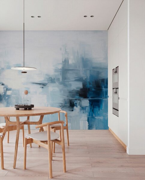 Tapet Imitare de pictură abstractă cu textură peisagistică, cu pensule albastre și albe, stil modern, Fototapet Abstract, w09422 : Uwalls.ro