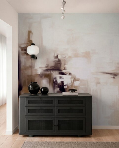 Tapet Imitare de pictură abstractă cu textură peisagistică, cu pensule maro și albe, stil modern, Fototapet Abstract, w09422v1 : Uwalls.ro
