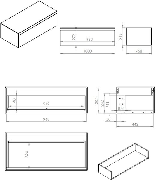 Elita Split Slim dulap cu blat 100x45.8x31.9 cm laterala pe perete bej RE081004057020