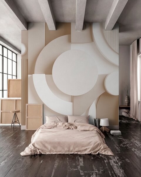Tapet Abstracție volumetrică modernă în nuanțe de bej, Fototapet Modern, w09441v1 : Uwalls.ro