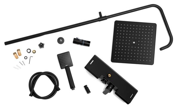 Erga Oslo, set de dus cu robinet cu maneta, raft si cap de ploaie 30x30 cm, negru mat, ERG-YKA-BP.OSLO-30-BLK