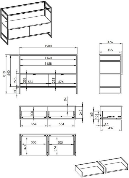 Elita Indus consolă 120x45.5x81 cm sub chiuveta pe picioare negru RE151200077160