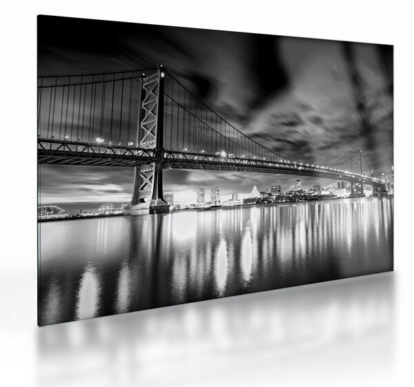 Tablou pe sticlă - Podul Benjamin Franklin, Philadelphia, alb-negru (70x50 cm)