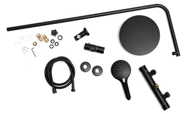 Erga Bergen Therm, set de dus cu robinet termostatic si cap de ploaie 25 cm, negru mat, ERG-YKA-BP.BERGEN-THERM-25-BLK