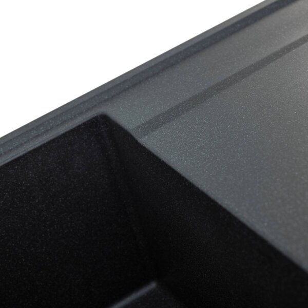 Laveo Megalo, chiuvetă din granit cu 2 camere 1160x500x185 mm cu scurgere lungă, negru, LAV-SBE_721T