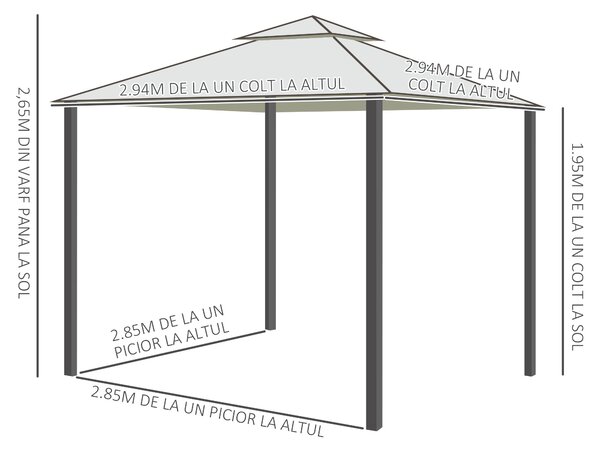 Foisor de Gradina Outsunny, Acoperis Dublu Plasa Tantari Pereti Laterali Bej 295x295x263cm | Aosom RO