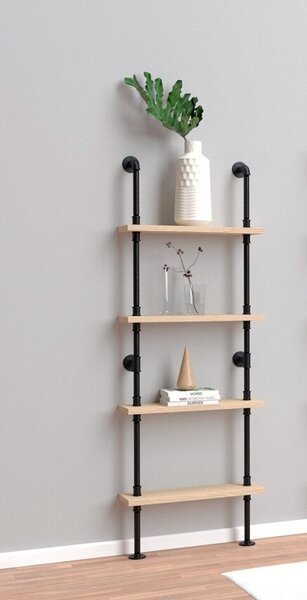 Biblioteca in stil industrial, Edvin Loach, 50 x 145 x 20 cm, negru/natur