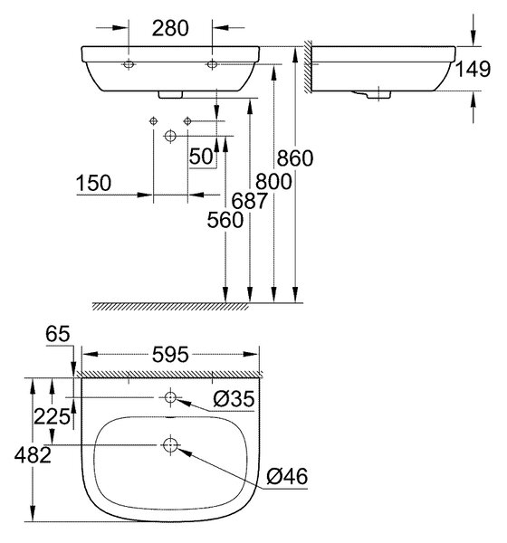 Grohe Euro Ceramic lavoar 60x48 cm semicircular clasică alb luciu 39335000