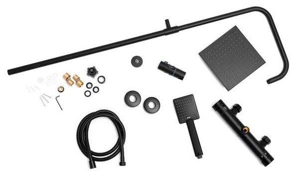 Erga Flova, set de dus cu robinet termostatic si cap de ploaie 20x20cm, negru mat, ERG-YKA-BP.FLOVA THERM 20 BLK