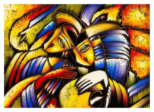 Tablou pe sticlă - Pictură în ulei, îndrăgostiții (70x50 cm)