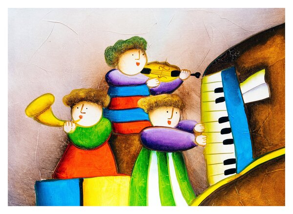 Tablou pe sticlă - Muzicanții, pictură (70x50 cm)