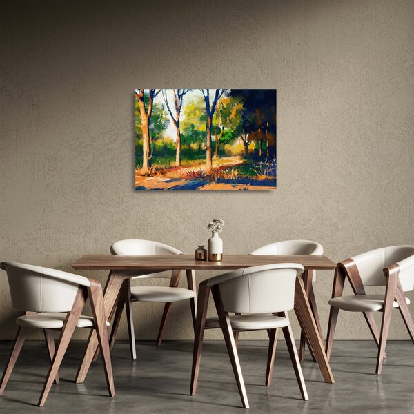 Tablou pe sticlă - Pădure de vară însorită, pictură (70x50 cm)