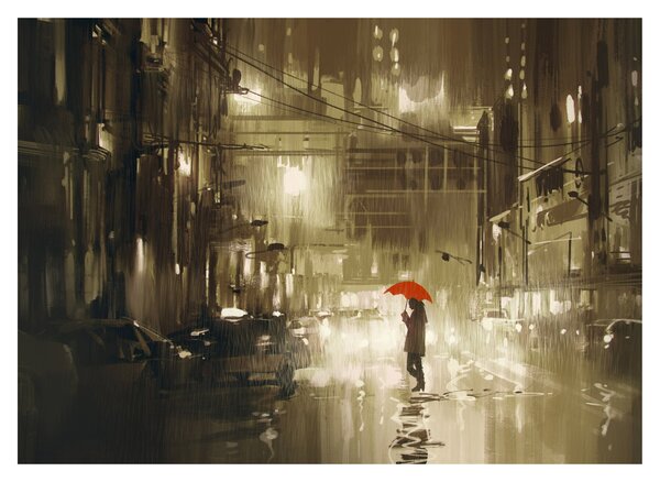 Tablou pe sticlă - Femeie într-o noapte ploioasă (70x50 cm)