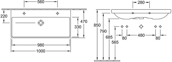 Villeroy & Boch Avento lavoar 100x47 cm dreptunghiular clasică-mobilier alb luciu 4156A401