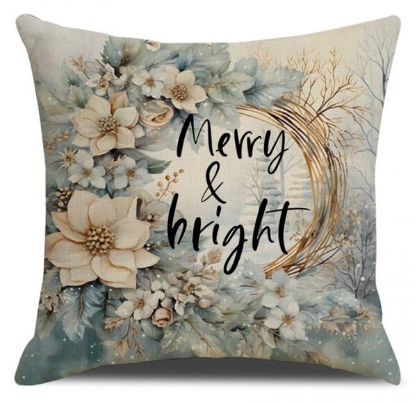 Fata de pernă de Craciun MERRY & BRIGHT 45x45 cm, bej