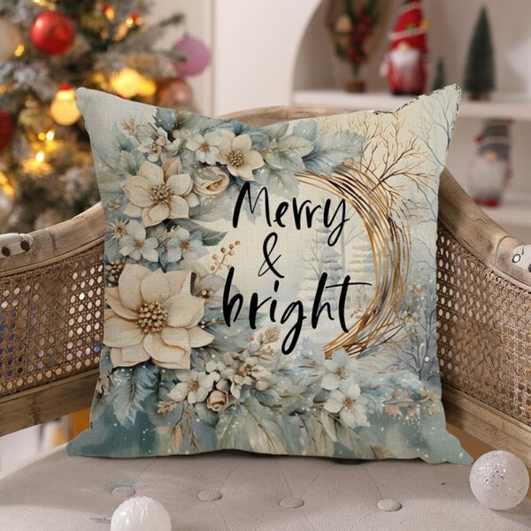 Fata de pernă de Craciun MERRY & BRIGHT 45x45 cm, bej