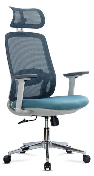 Scaun de birou SKY, brate 3D, suport lombar reglabil, Mesh + Textil, Bleu