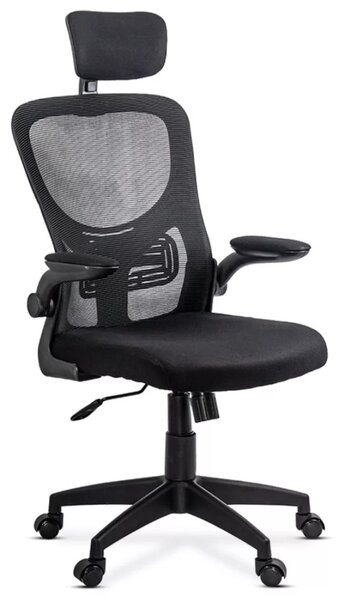 Scaun de birou AERO, brate rabatabile, Mesh + Textil, Negru
